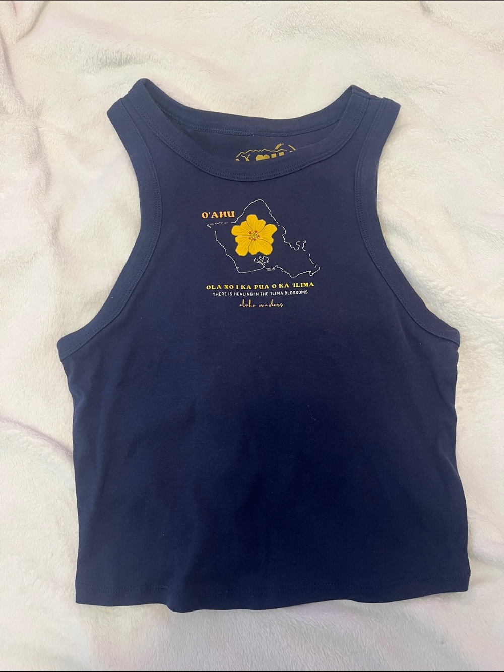 Women's Navy Tank Top with Yellow Floral Graphic